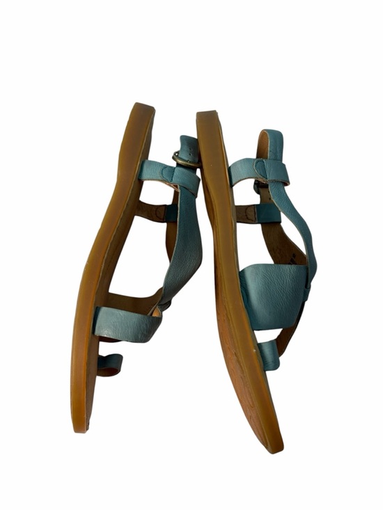 Born Inya Sandals Women's 6M Blue Tan Leather Strappy Toe Loop Flat Buckle - Picture 3 of 11